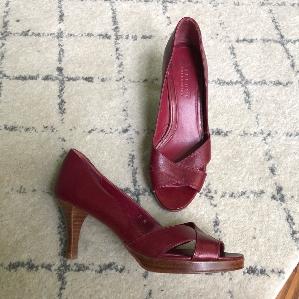 Talbots Collection burgundy peep toe stacked heel